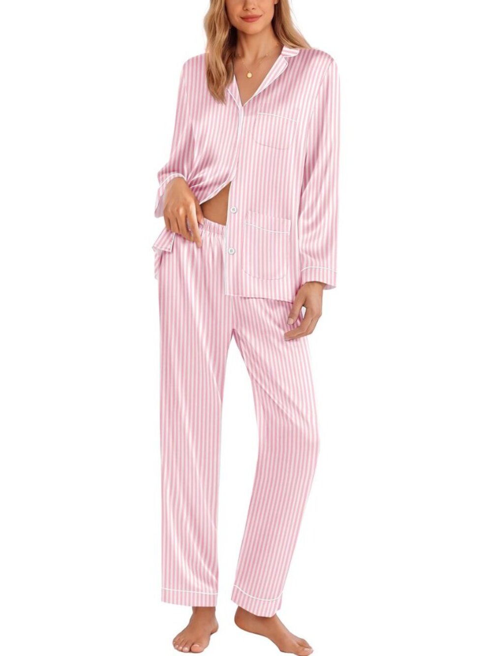 Pajamas for Women Silk Satin Button Down Long Sleeve Pajama Sets